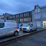 Dinsdale Plumbing & Heating vans parked outside the Stockton-on-Tees office.
