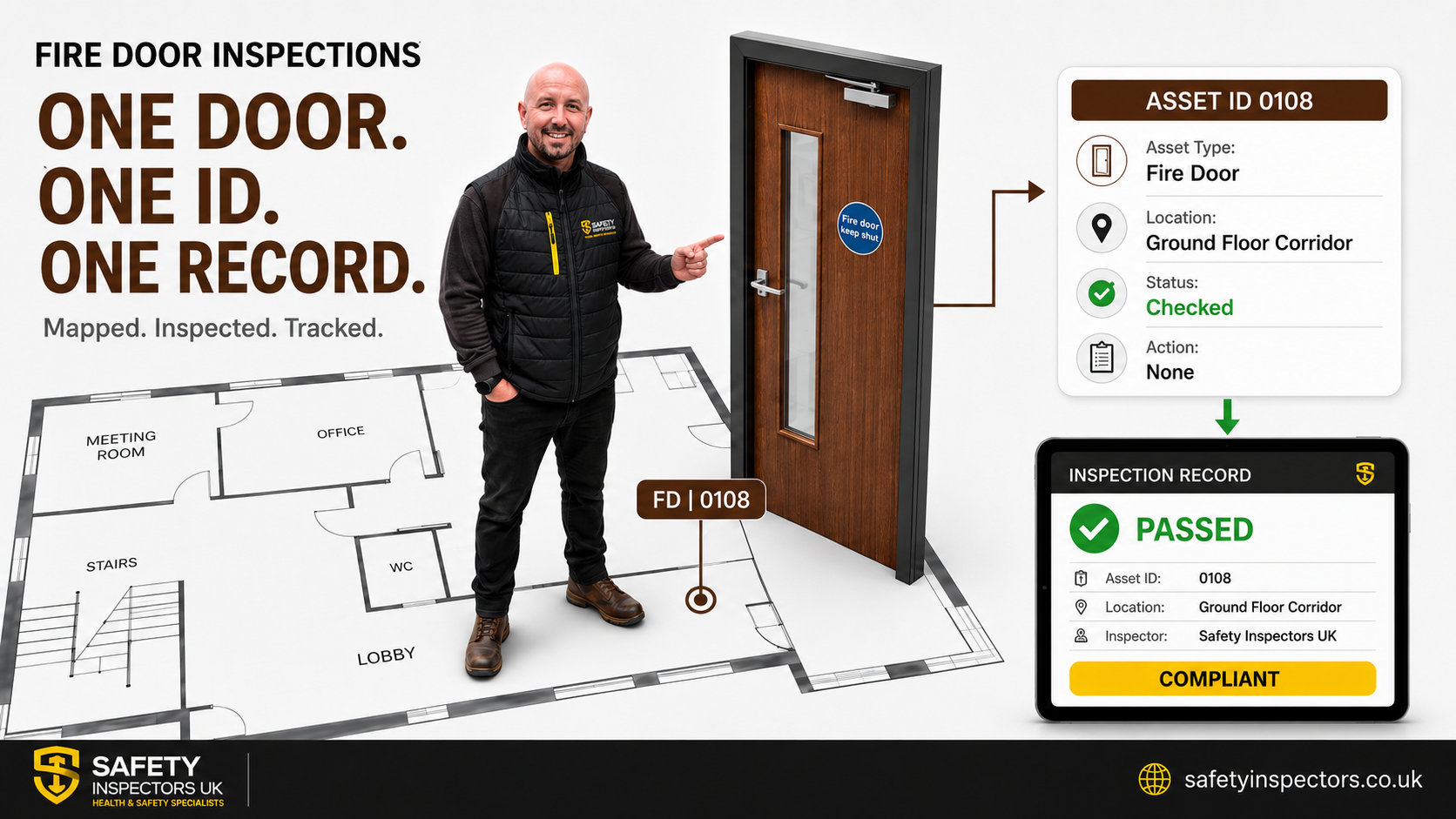 Fire Door Inspections with Unique Asset IDs and Floorplan Mapping Fire door inspections with unique asset IDs, floorplan mapping and digital inspection records by Safety Inspectors UK