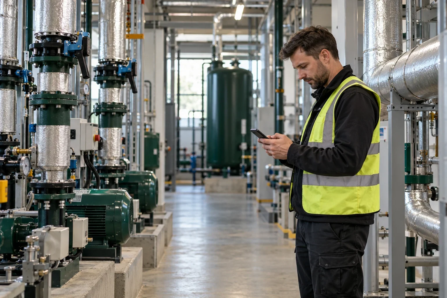 Illustrative engineer using a phone, from the LoneApp website